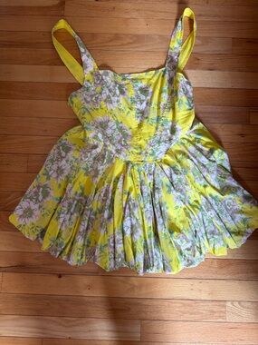 Yellow Floral Pleated Sundress